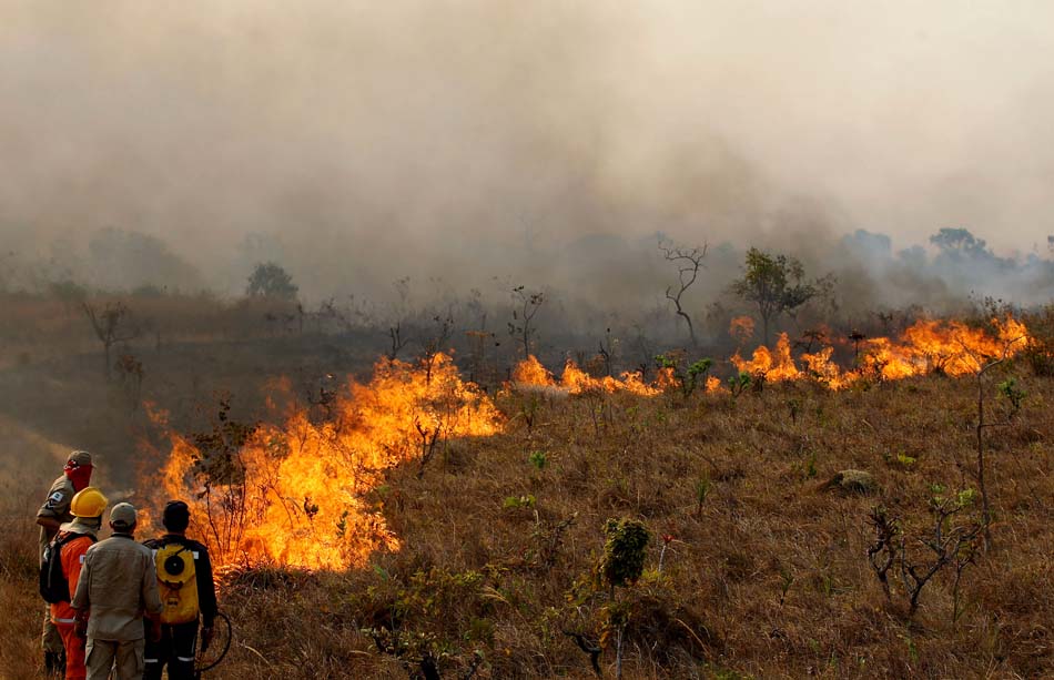 Bombeiros combatem incêndio no Parque da Chapada Imperial em Brazlândia, cidade satélite de Brasília (DF). 06/09/2010. Foto: Celso Junior/AE